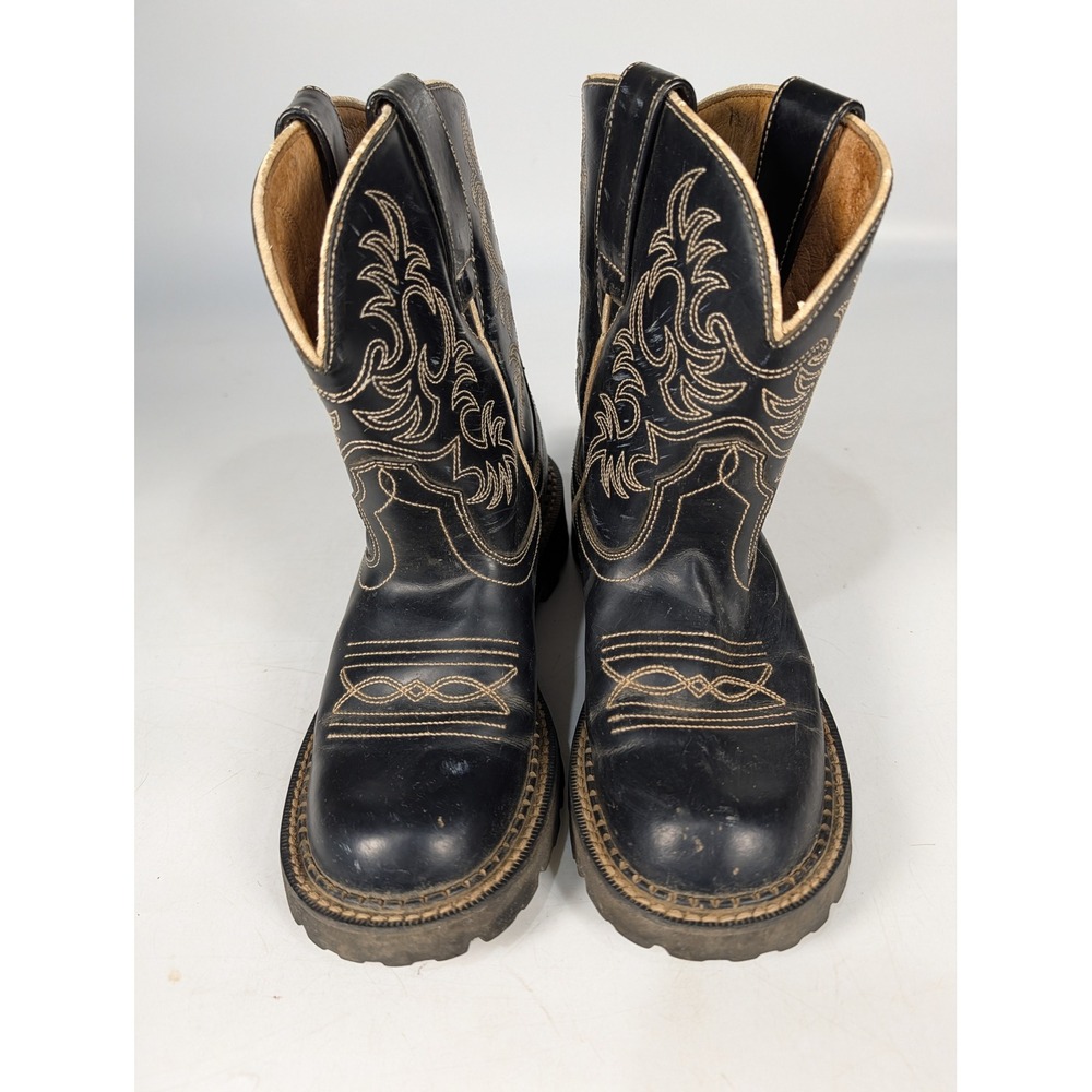 Ariat Fatbaby Black Leather Western Cowboy Boots Lug Sole Contrast Stitching 6 - Picture 2 of 3